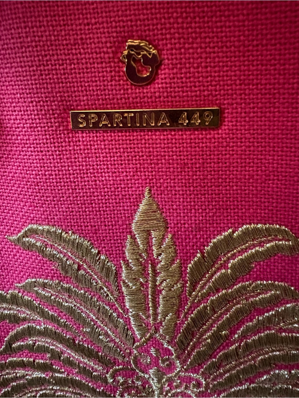 Spartina Hot Pink Canvas Tote with Gold Palm Embroidery - Picture 6 of 7